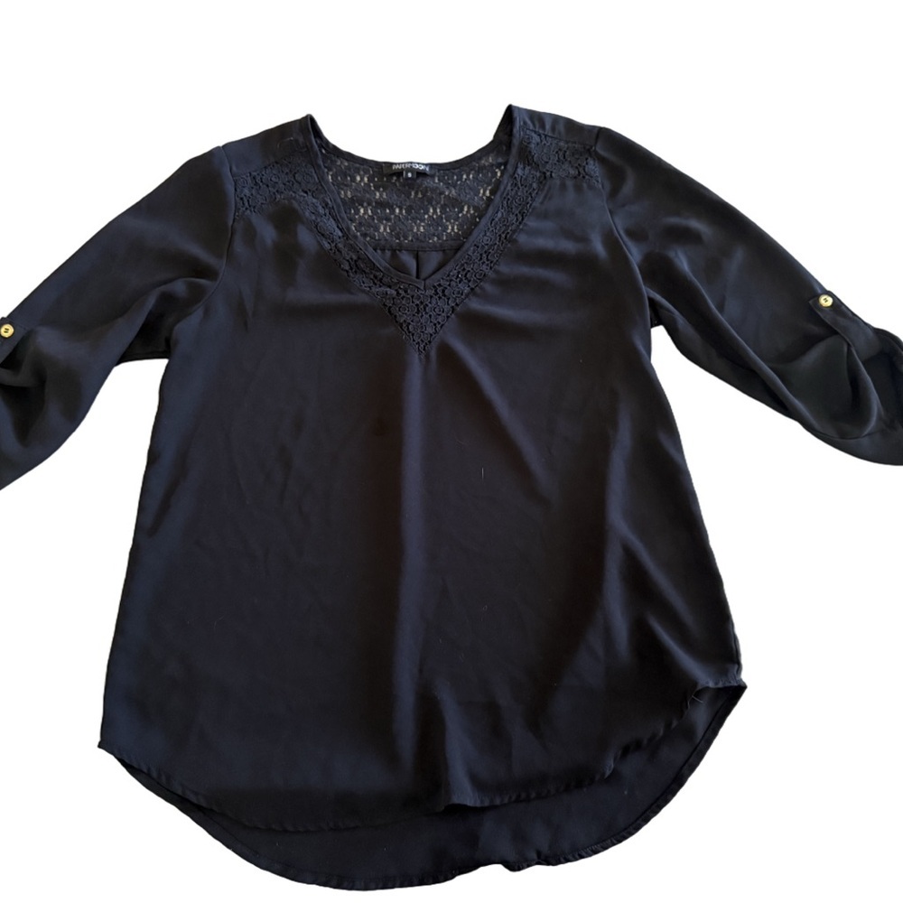 Papermoon Black Blouse w/ 3/4 sleeves and lace details Size Small